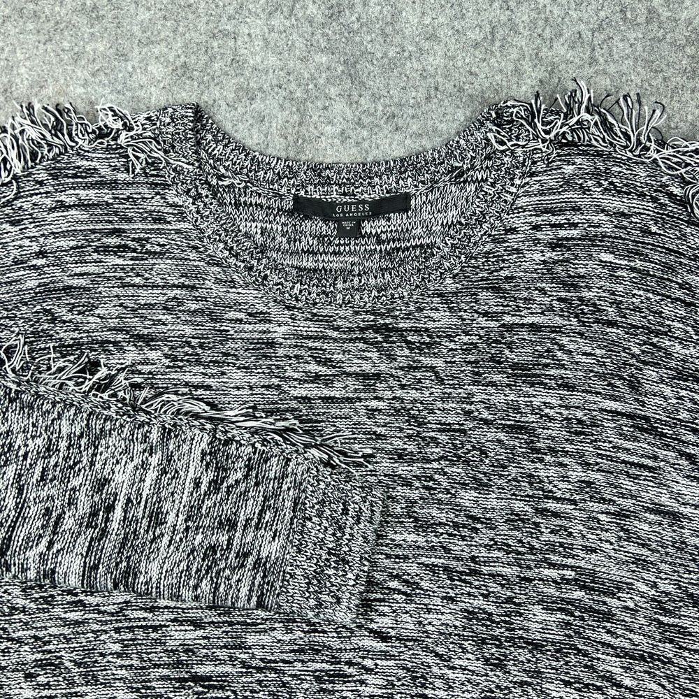 Guess Sweater Womens Medium Gray Fringe Long Sleeve Cotton Crew‎ Neck Pullover